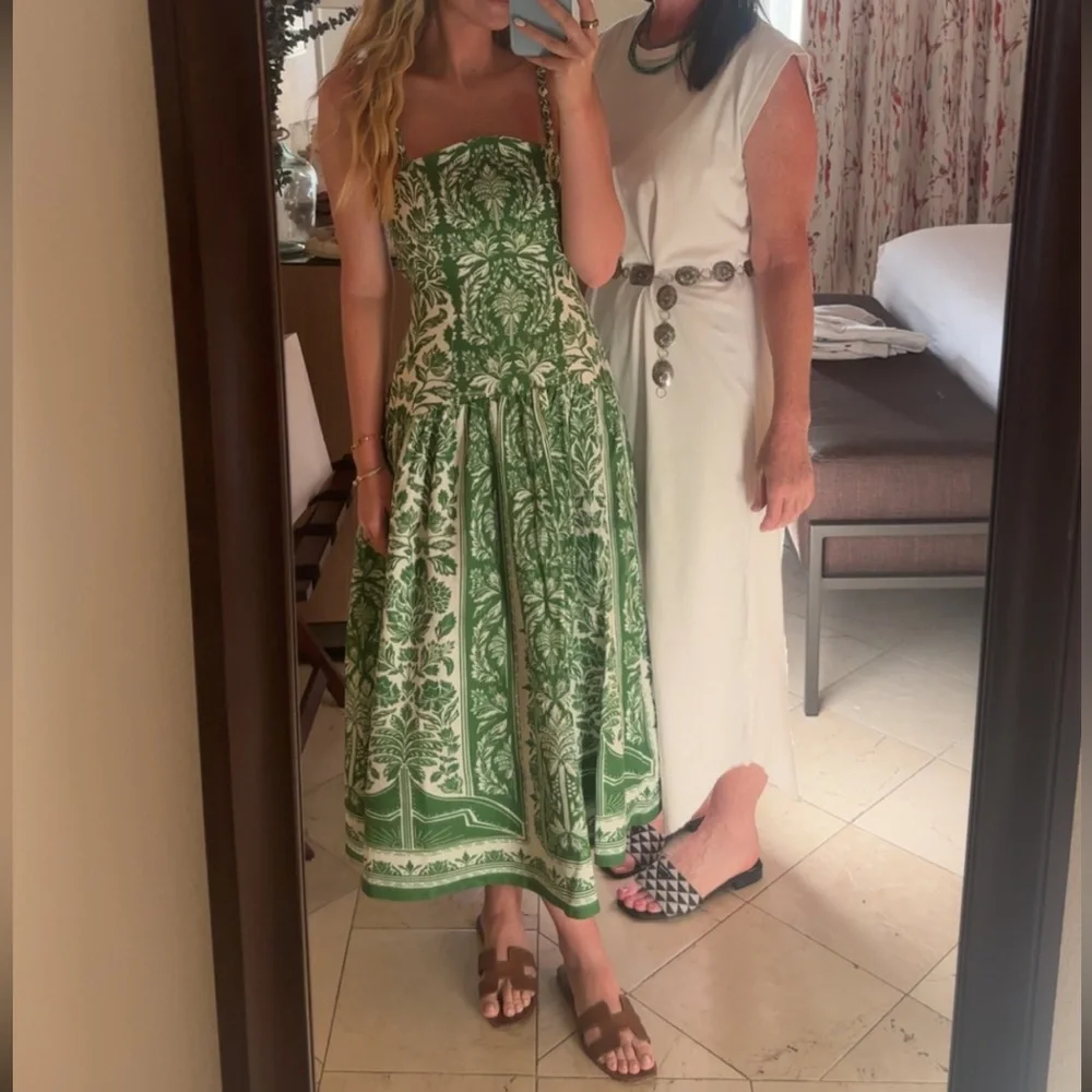 FARM Rio Delicate Tapestry Midi Dress - Midi Green & White Dress - Picture 5 of 5